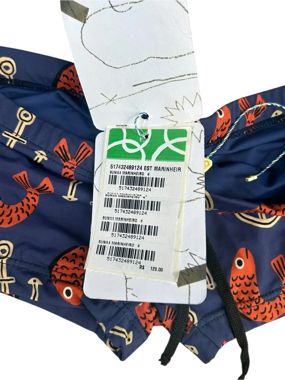 Fabula Bento Navy Euro‎ Swim Shorts with Red Fish & Anchor Print NWT 4T Sailing
